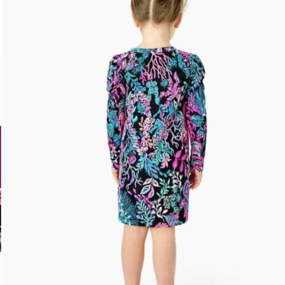 Lilly Pulitzer Girls Mini Jansen Dress Onyx Twilight Coral L (8-10) NWT - Picture 2 of 8